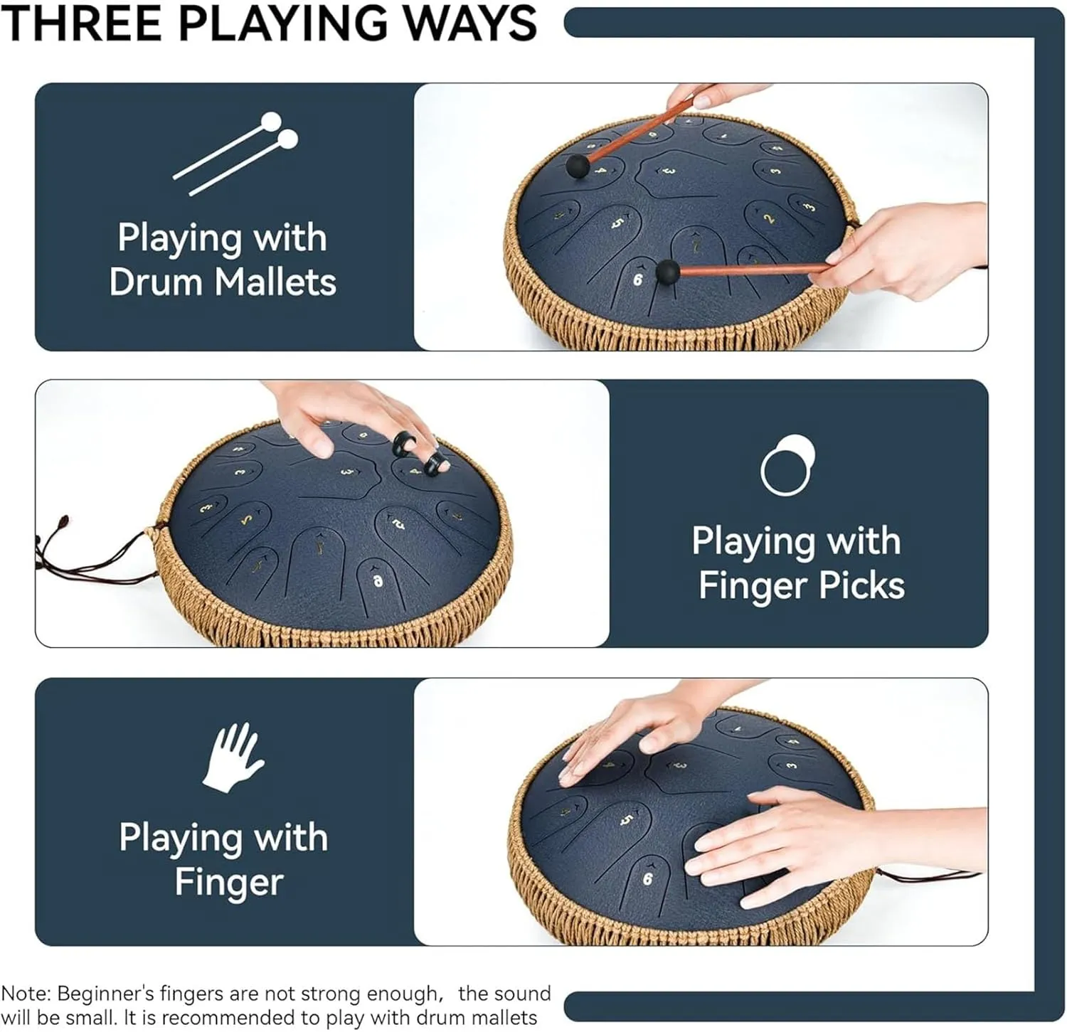 Steel Tongue Drum -14 Inch 15 Notes C Major Handpan Drum Sets, Handpan Drums, Handpan Instrument Handpan Drum For Adults, Rubber Xylophone Mallet Percussion(B)