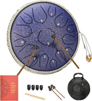 Steel Tongue Drum 14 Inches 15 Notes Hand Pan Drum Rain Drum Percussion for Meditation Yoga Musical Education for Adult& Kids(Lotus Purple)