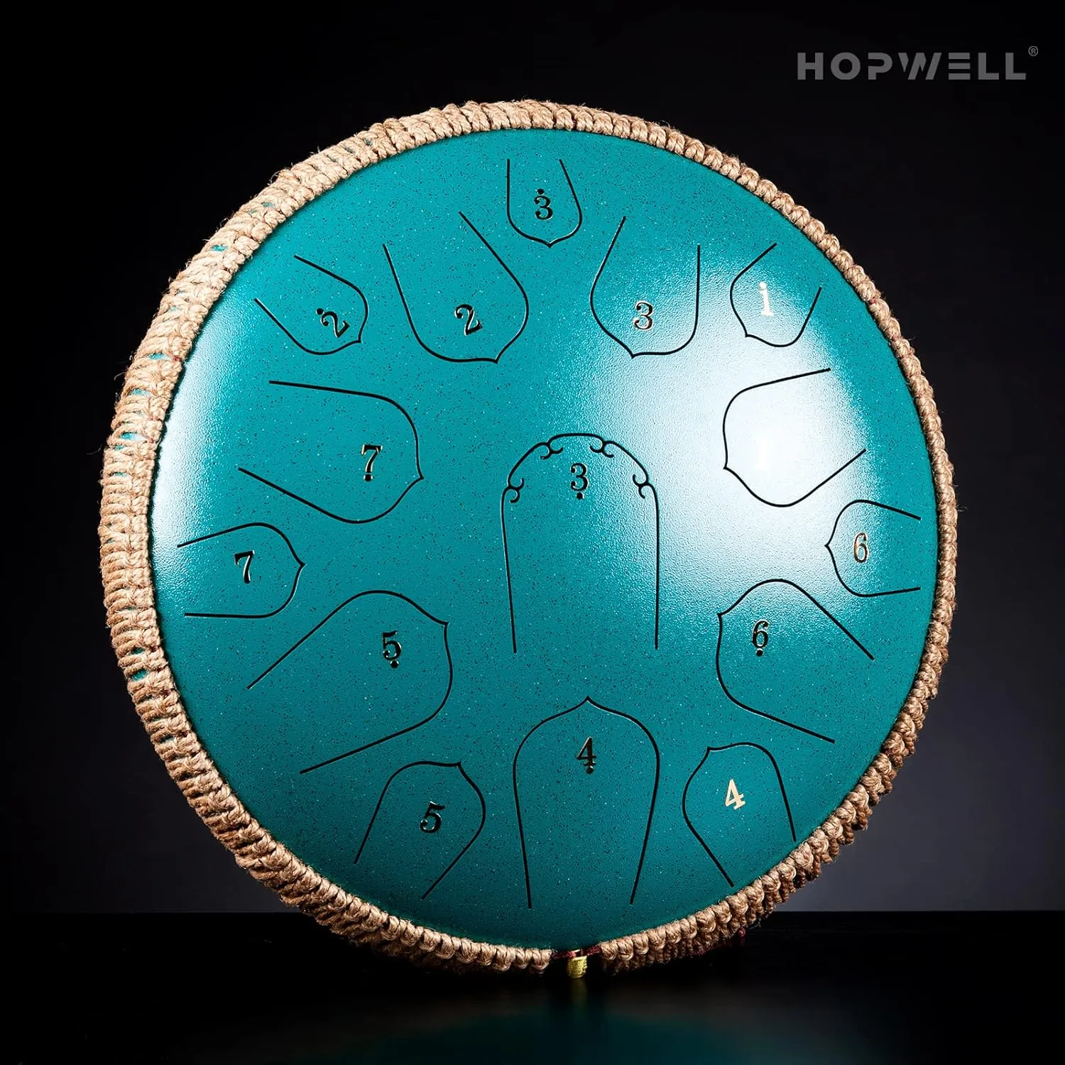 Steel Tongue Drum - HOPWELL 15 Note 14 Inch - Percussion Instrument - Hand Pan Drums with Music Book, Drum Mallets and Carry Bag, D Major, Malachite Green