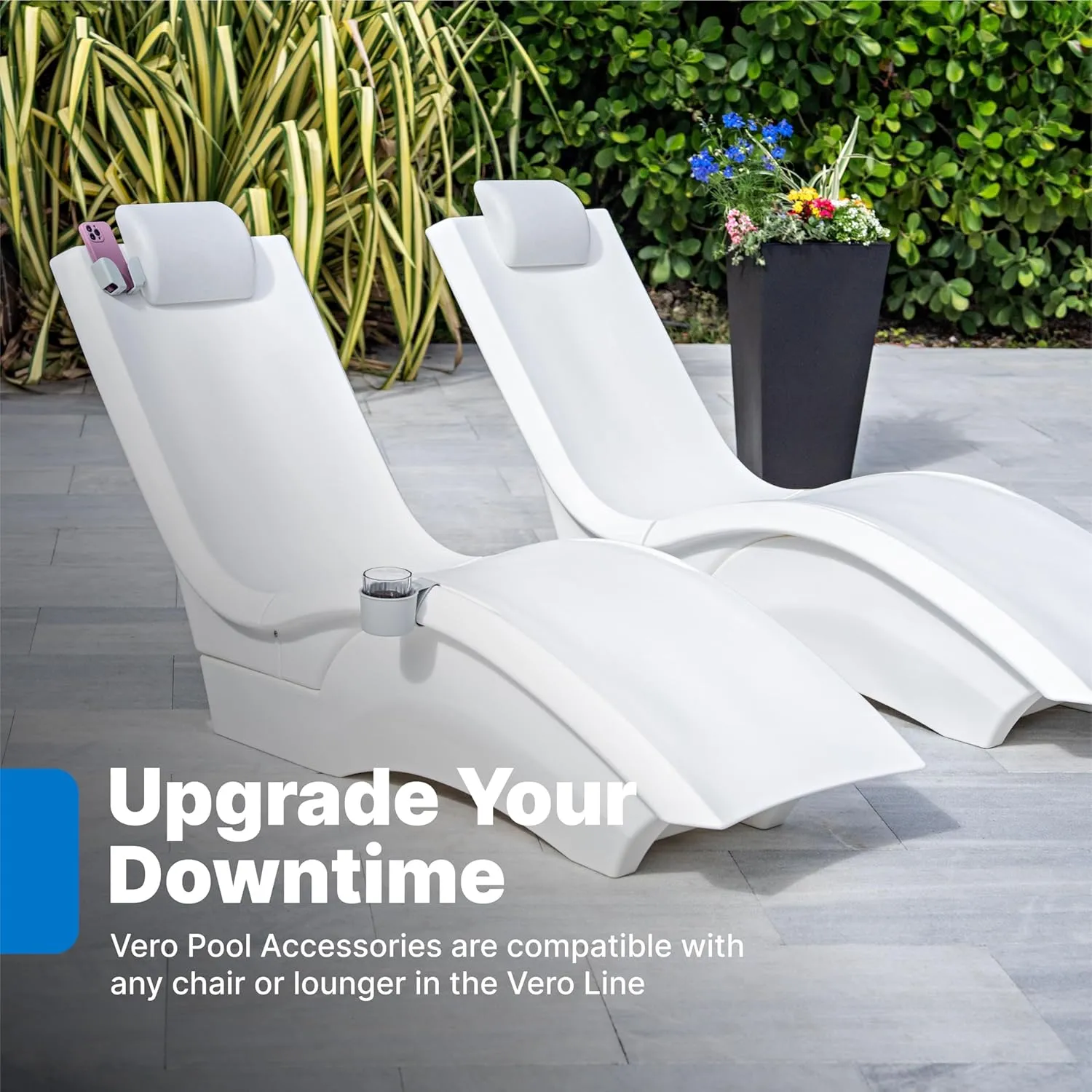 Step2 Vero Pool Lounger Accessories, Poolside Pillow, Cup Holder, Phone Holder, Compatible with Vero Collection, Waterproof, Indoor/Outdoor Use, Made of Durable Plastic, Gray