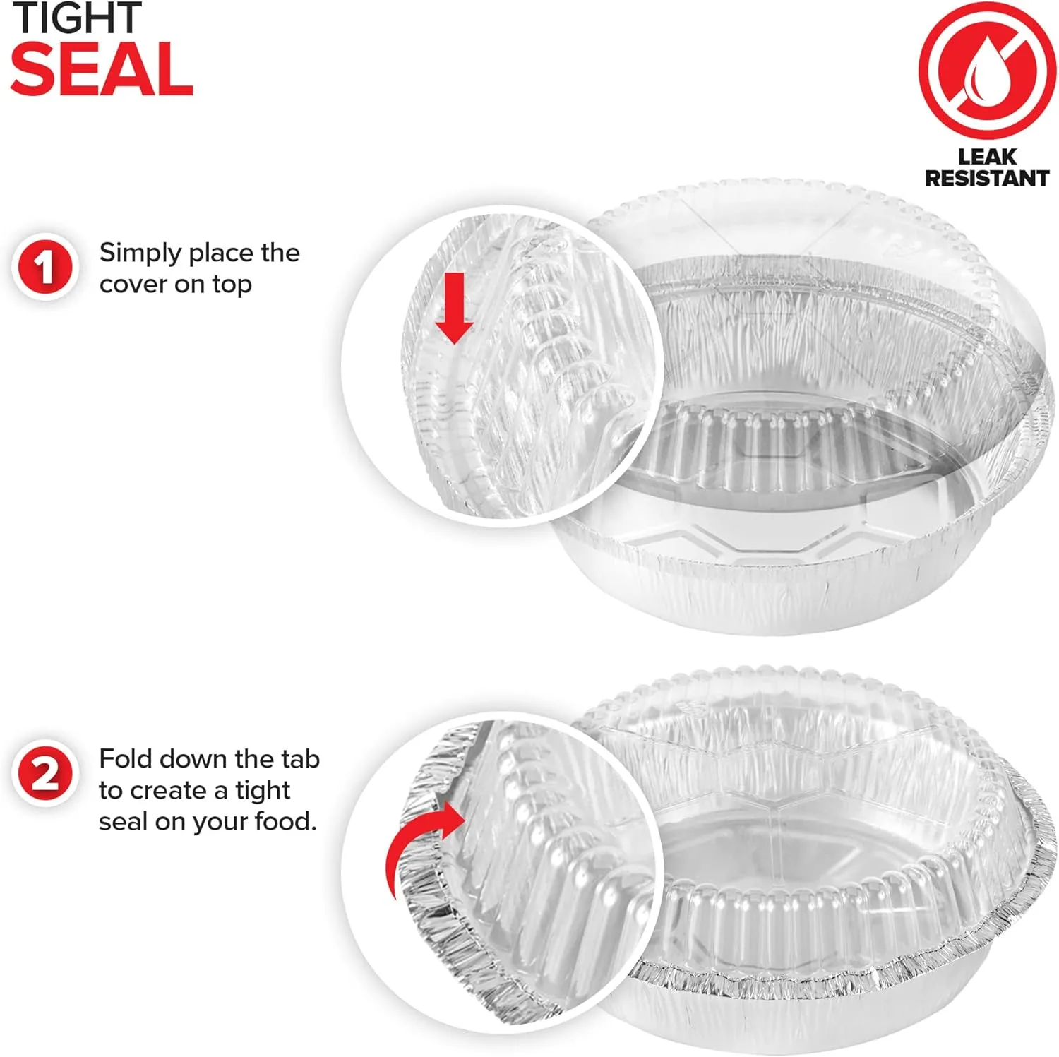 Stock Your Home 7 Inch Round Aluminum Pans with Lids (50 Pack) Disposable Foil Pan with Clear Dome Top, To Go Pie Tins, Containers for Baking or Take out Food