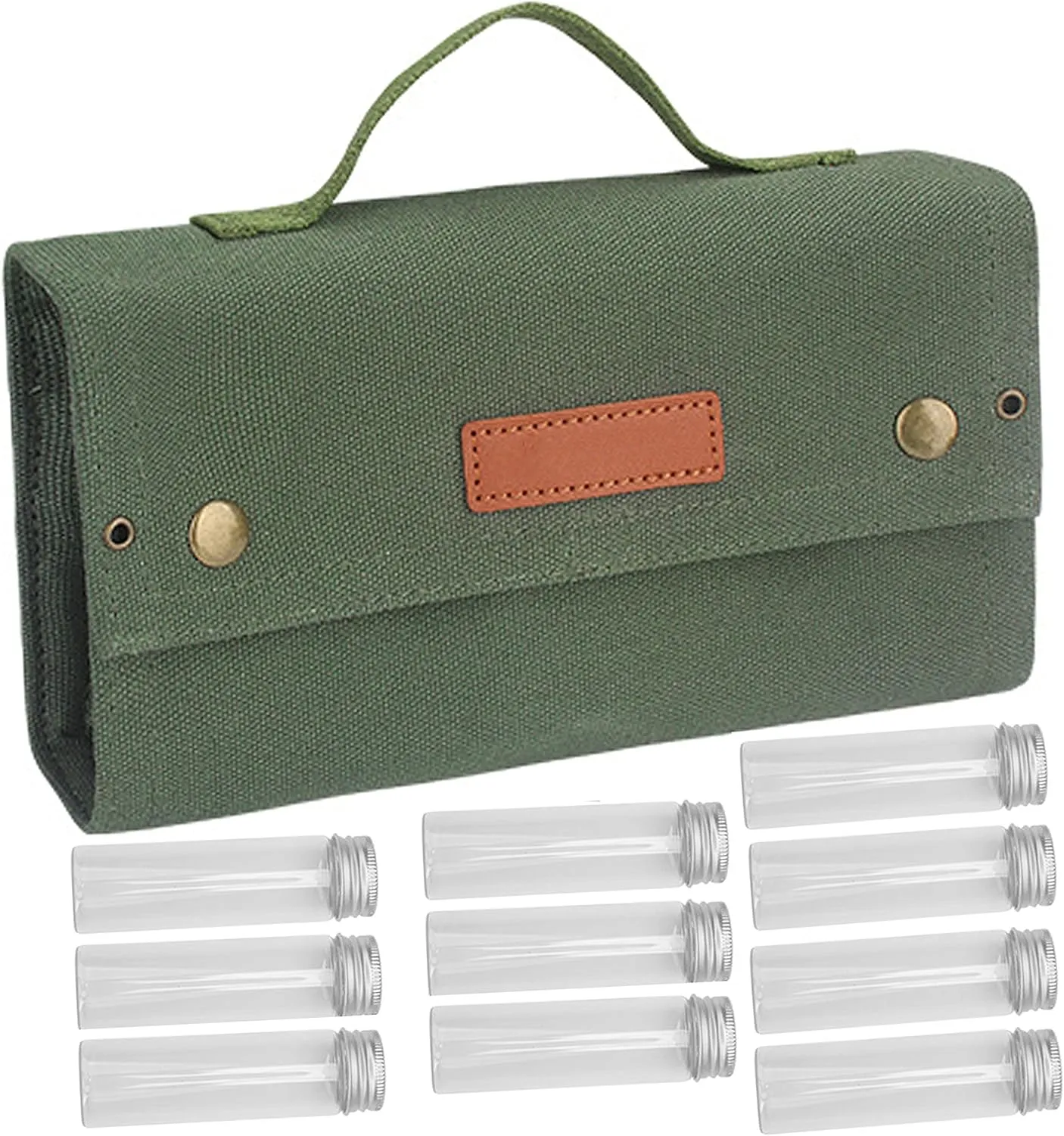 Storage Jars - Portable Camping Seasoning Bottle Storage Bag Kit, Outdoor Spice Rack Bag with 10 Spice Jars, Salt/Sugar Holder Condiment Containers for Hiking BBQ Picnic(Green)