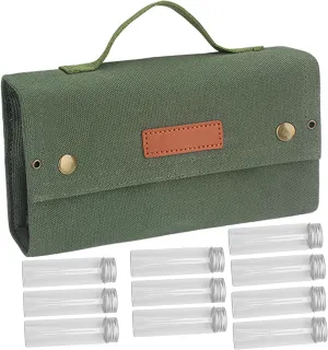 Storage Jars - Portable Camping Seasoning Bottle Storage Bag Kit, Outdoor Spice Rack Bag with 10 Spice Jars, Salt/Sugar Holder Condiment Containers for Hiking BBQ Picnic(Green)