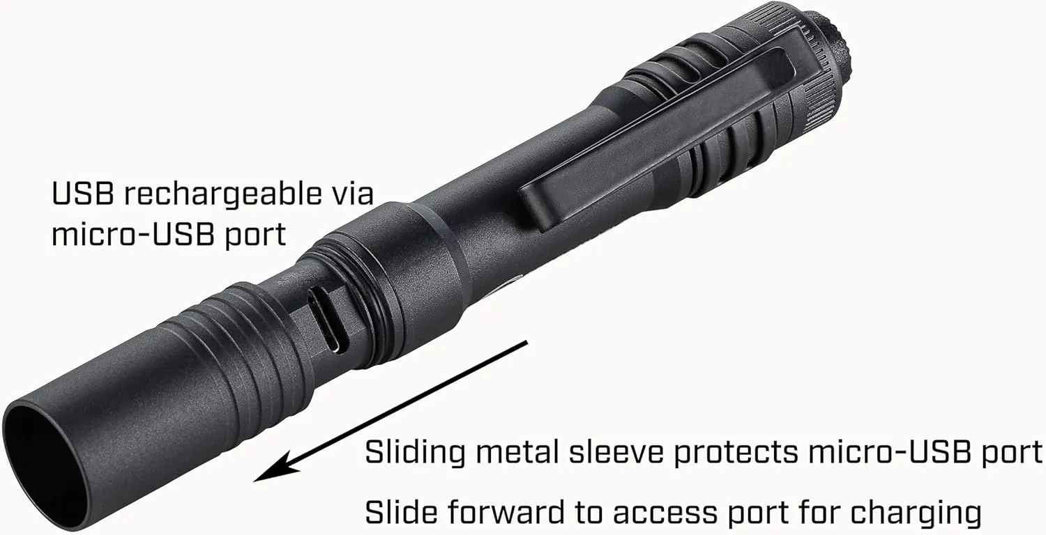 Streamlight 66601 MicroStream 250-Lumen EDC Ultra-Compact Flashlight with USB Rechargeable Battery, Clear Retail Packaging, Black