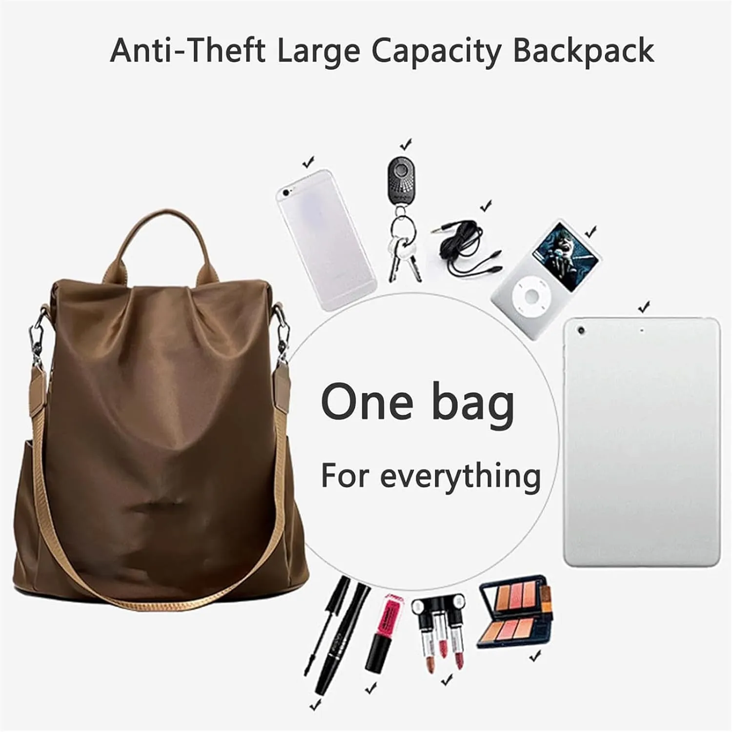 Subscrsidewa Anti-Theft Large Capacity Backpack, Anti Theft Backpack Subscrsidewa, Leisure Shoulder Bag for Women (BROWN)
