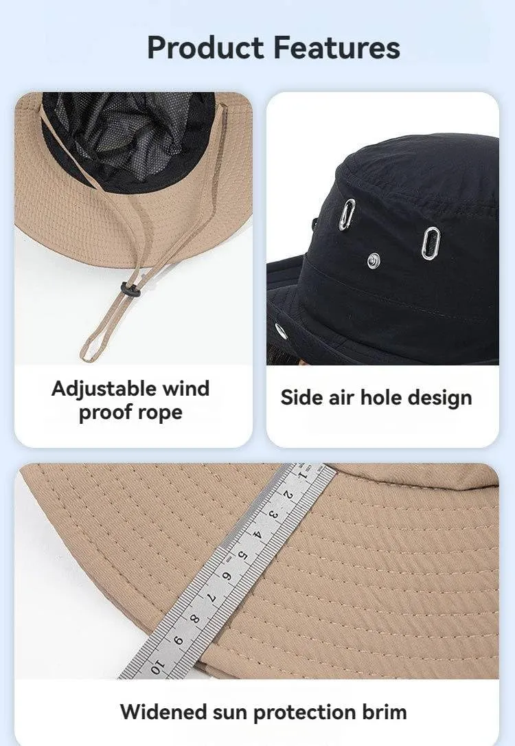 Summer Outdoor Fishing Hat Cowboy Fisherman Sunshade Hat Breathable Quick-Drying Uv-Proof Hiking Boonie Hat