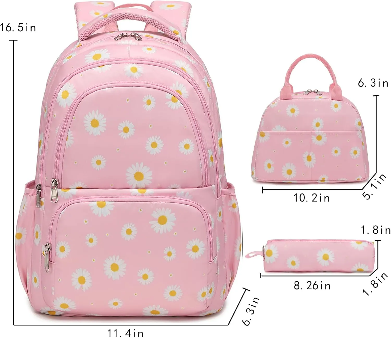 Sunborls Backpack for Girls Teens Girls Bookbag Lightweight High-Capacity Waterproof School Gifts for Lovely Small Daisy Flower 3pcs (Pink)