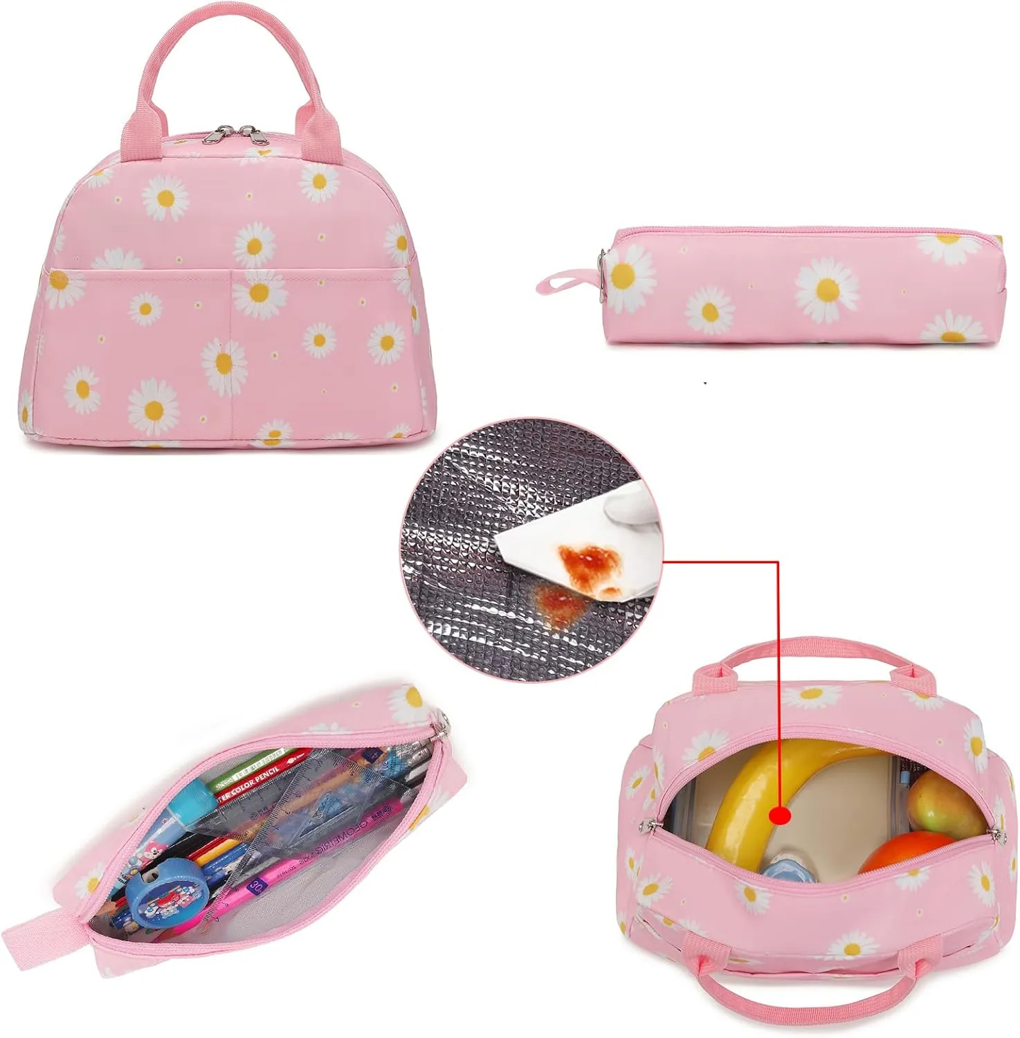 Sunborls Backpack for Girls Teens Girls Bookbag Lightweight High-Capacity Waterproof School Gifts for Lovely Small Daisy Flower 3pcs (Pink)
