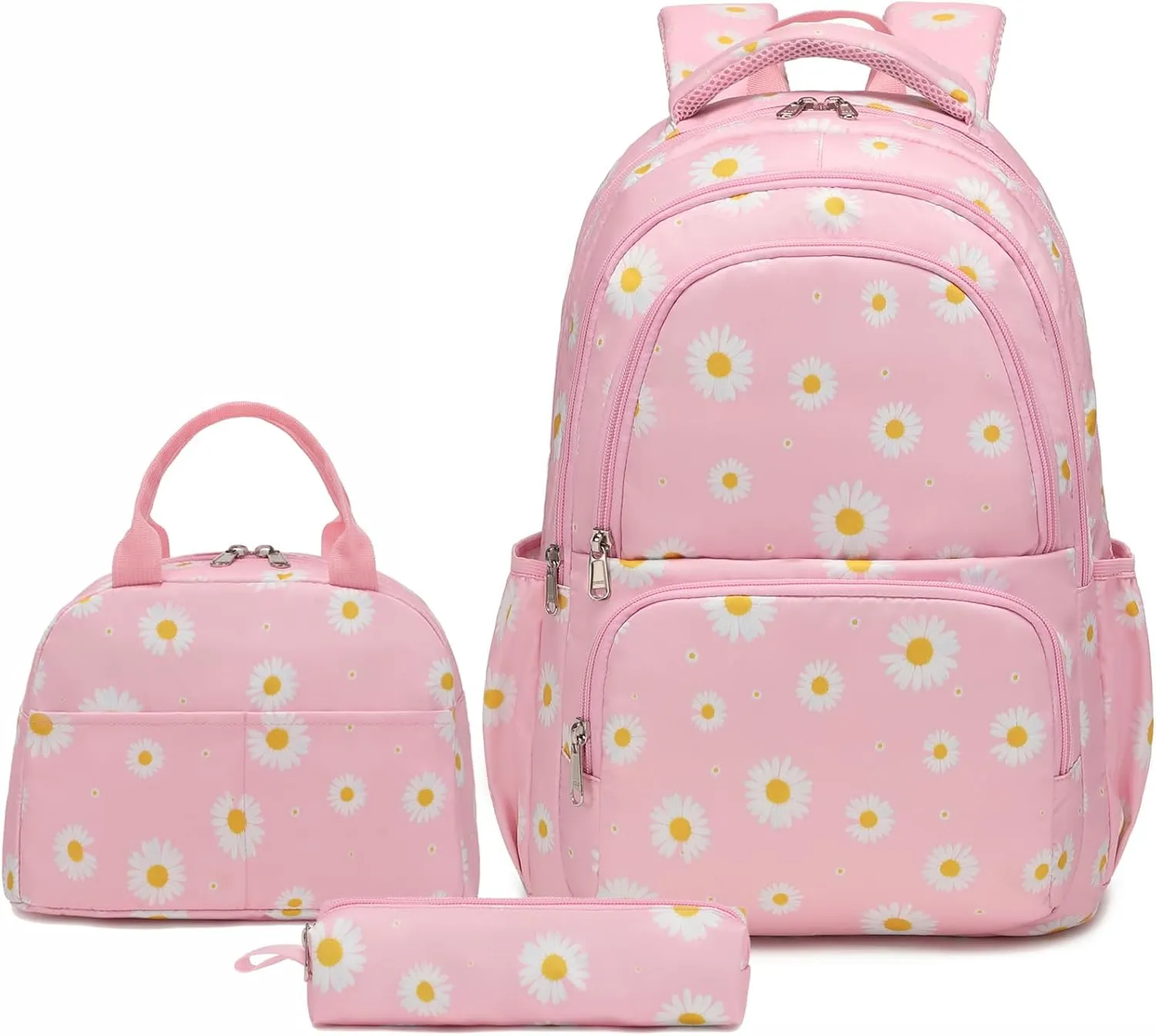 Sunborls Backpack for Girls Teens Girls Bookbag Lightweight High-Capacity Waterproof School Gifts for Lovely Small Daisy Flower 3pcs (Pink)