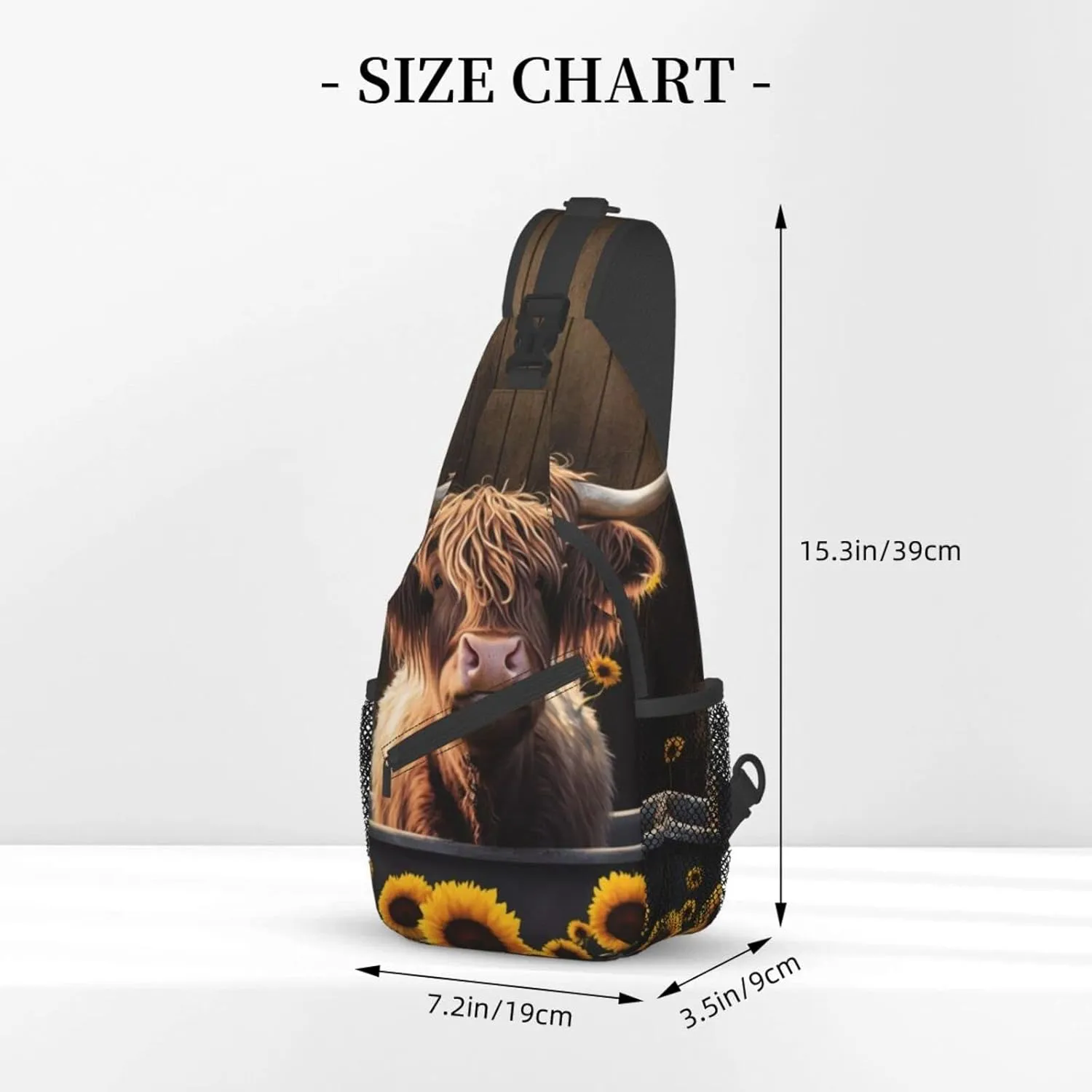 Sunflower Highland-Cow Outdoor Cross-body Shoulder Bag, Unisex Backpack For Women Men Young Hiking Travel