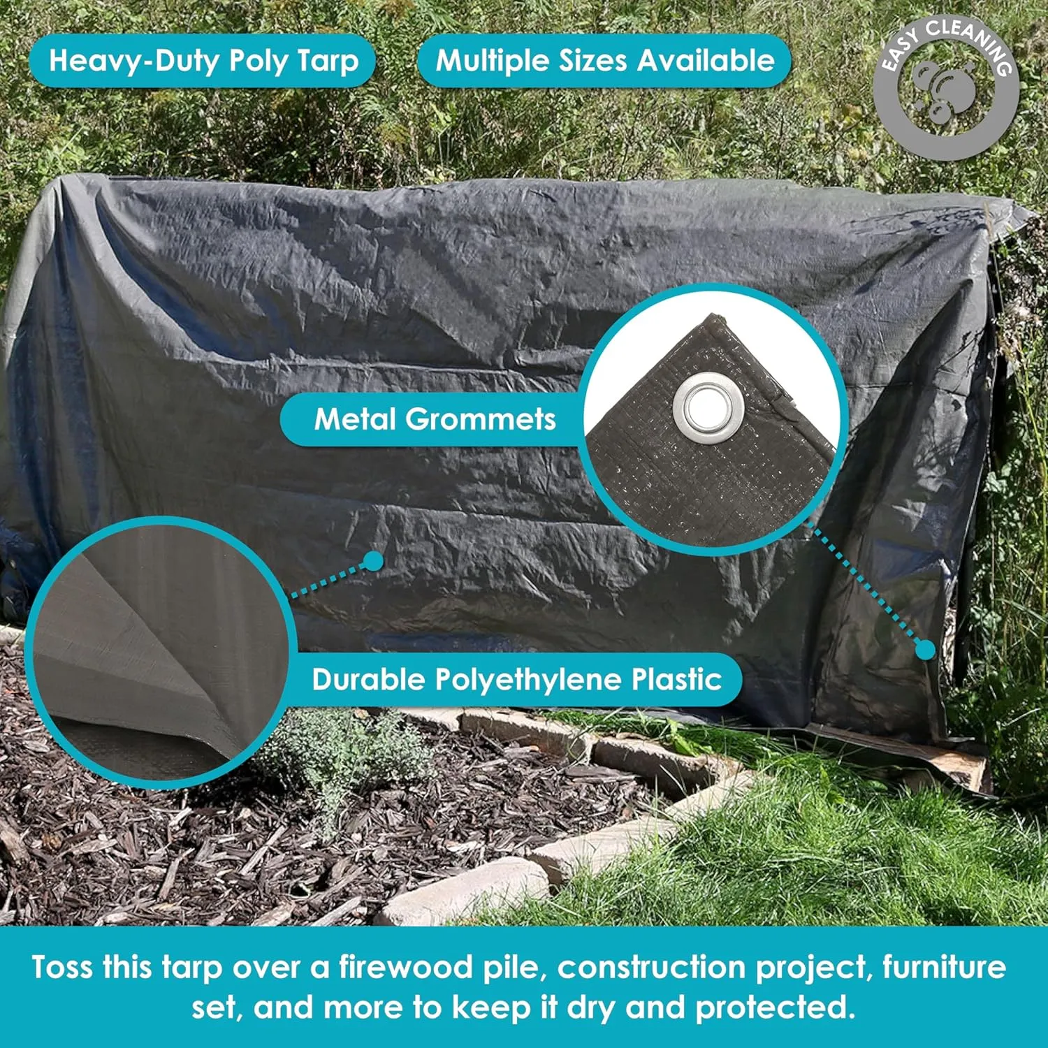Sunnydaze 12 x 16 Foot Plastic Reversible Heavy-Duty Multipurpose Tarp - Laminated on Both Sides - Dark Gray