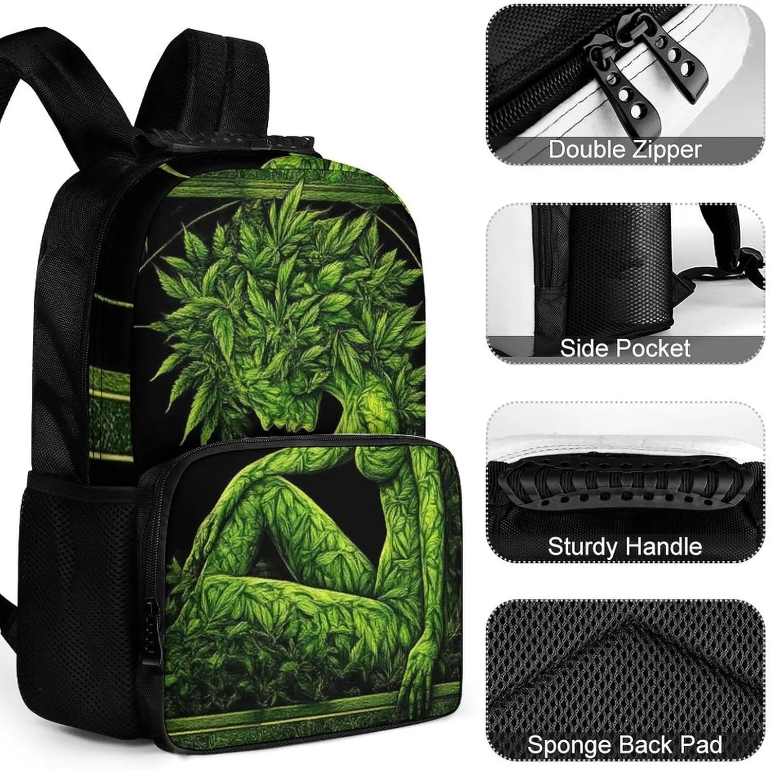 Supdreamc Daypack Backpack Anti-Theft Multipurpose Big Capacity Bookbag - Beauty Green Marijuanaweed Leaf Woman WomanBusiness Computer Bag With Side Pockets