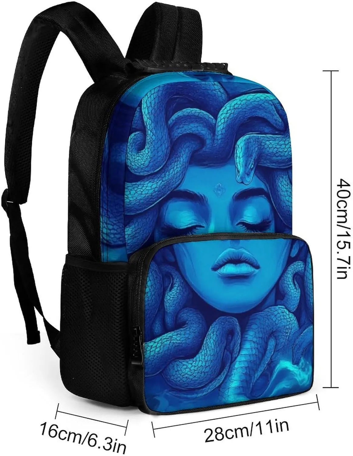 Supdreamc Men Women Lightweight Greek Goddess Snake Queen Medusa Art Blue Casual Daypack Big Capacity Bookbag With Padded Straps for Gym Travel Walking Cycling