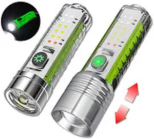 Super Bright LED Flashlight with White/Red/Blue/Purple Side Light Strong Magnets 30W LED Wick Lighting USB Rechargeable Lamp