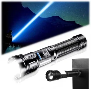 Super Bright LED Flashlight,High Powerful USB Rechargeable Tactical Torch,1000000 Lumens Handheld Searchlight,IPX5 Waterproof,Zoomable,7 Light Modes,Magnetic Tail