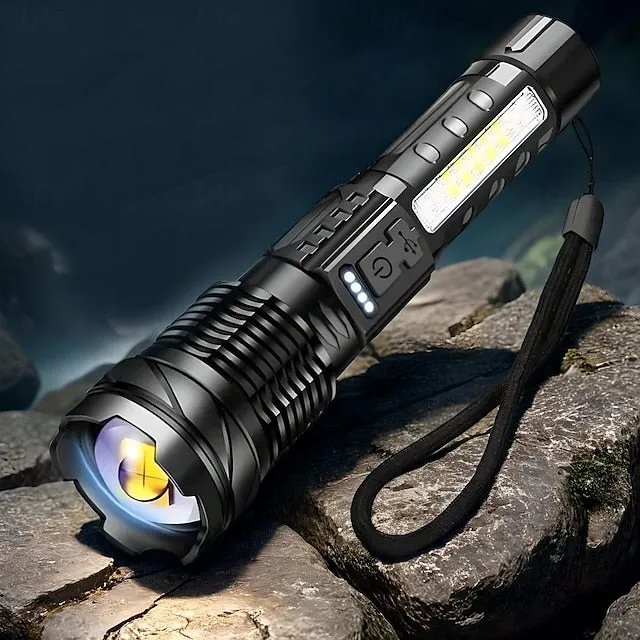 Super Bright Rechargeable Flashlight, LED Powerful Zoomable Torch, White Laser Waterproof Light for Outdoor Adventures, Emergency, Running, Fishing, Work, Flood Lighting