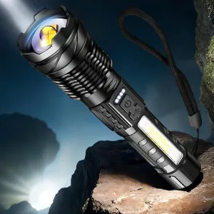 Super Bright Rechargeable Flashlight, LED Powerful Zoomable Torch, White Laser Waterproof Light for Outdoor Adventures, Emergency, Running, Fishing, Work, Flood Lighting
