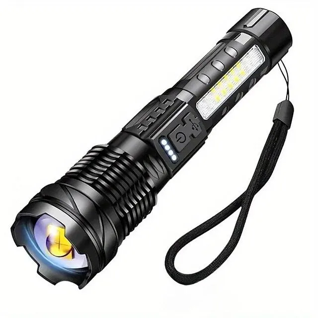 Super Bright Rechargeable Flashlight, LED Powerful Zoomable Torch, White Laser Waterproof Light for Outdoor Adventures, Emergency, Running, Fishing, Work, Flood Lighting