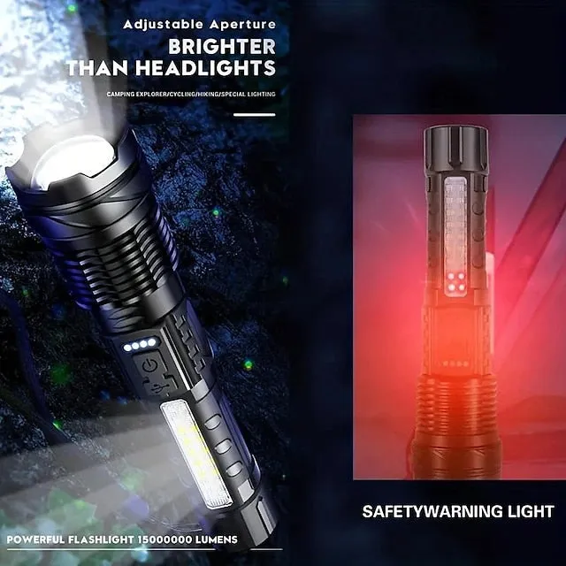 Super Bright Rechargeable Flashlight, LED Powerful Zoomable Torch, White Laser Waterproof Light for Outdoor Adventures, Emergency, Running, Fishing, Work, Flood Lighting