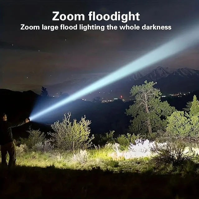 Super Bright Rechargeable Flashlight, LED Powerful Zoomable Torch, White Laser Waterproof Light for Outdoor Adventures, Emergency, Running, Fishing, Work, Flood Lighting