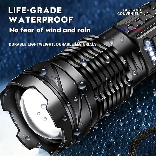 Super Bright Rechargeable Flashlight, LED Powerful Zoomable Torch, White Laser Waterproof Light for Outdoor Adventures, Emergency, Running, Fishing, Work, Flood Lighting