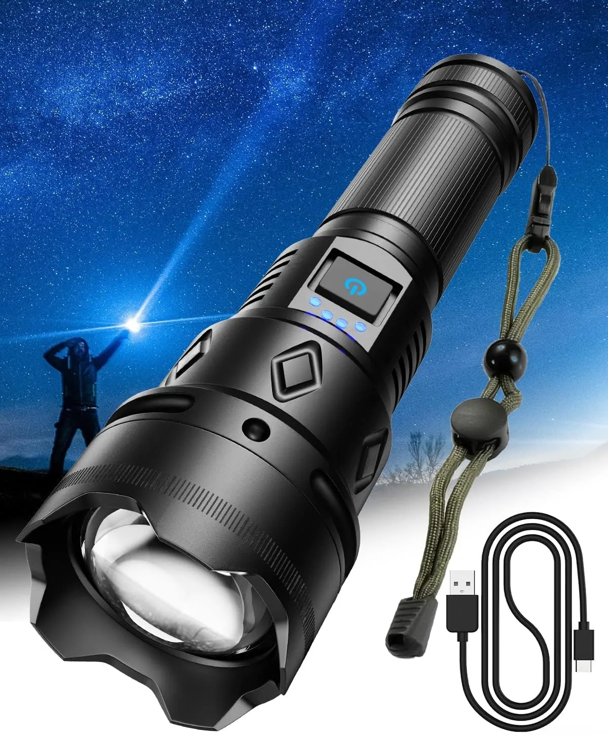 Super Bright Rechargeable Flashlights 2500000 High Lumens,Waterproof Tactical Powerful Led Flashlight Battery Powered with 5 Modes Zoomable Fast Charge,Handheld Flashlight for Camping