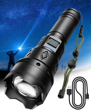 Super Bright Rechargeable Flashlights 2500000 High Lumens,Waterproof Tactical Powerful Led Flashlight Battery Powered with 5 Modes Zoomable Fast Charge,Handheld Flashlight for Camping