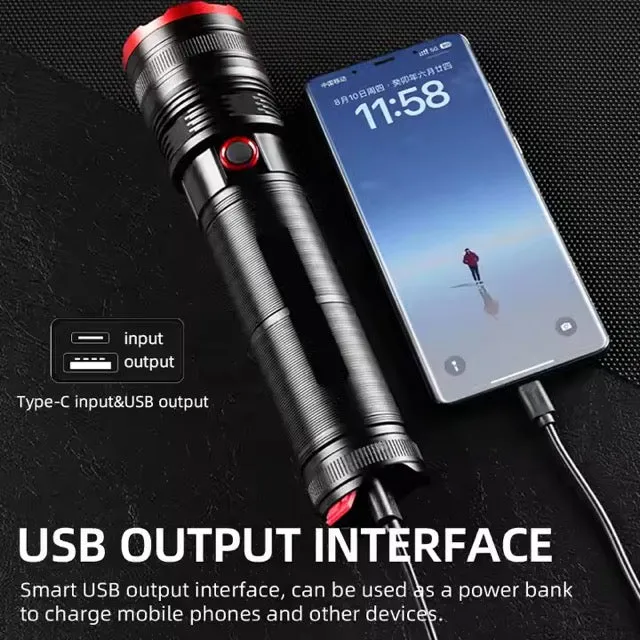 Super Bright Torch Light Type C Rechargeable Long Range Tactical Waterproof Flashlight with Zoom(5 Hours)