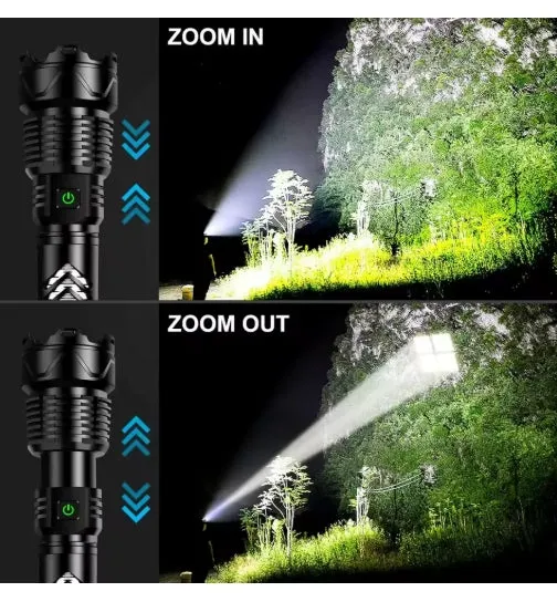 Super XHP160.8 LED Zoom 16 Core 100000 Lumens High Power Torch with 26650 Rechargeable Battery with Mobile Power Function Alloy 5 Lighting Modes