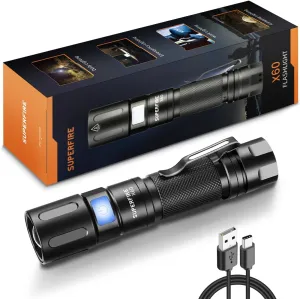 SuperFire 1000 Lumens Super Bright Flashlights LED Rechargeable, Zoomable Tactical Flashlight with Powerful Chips,5 Light Modes Pocket Flashlight for Home, Mechanic,Camping, Emergency, Survival