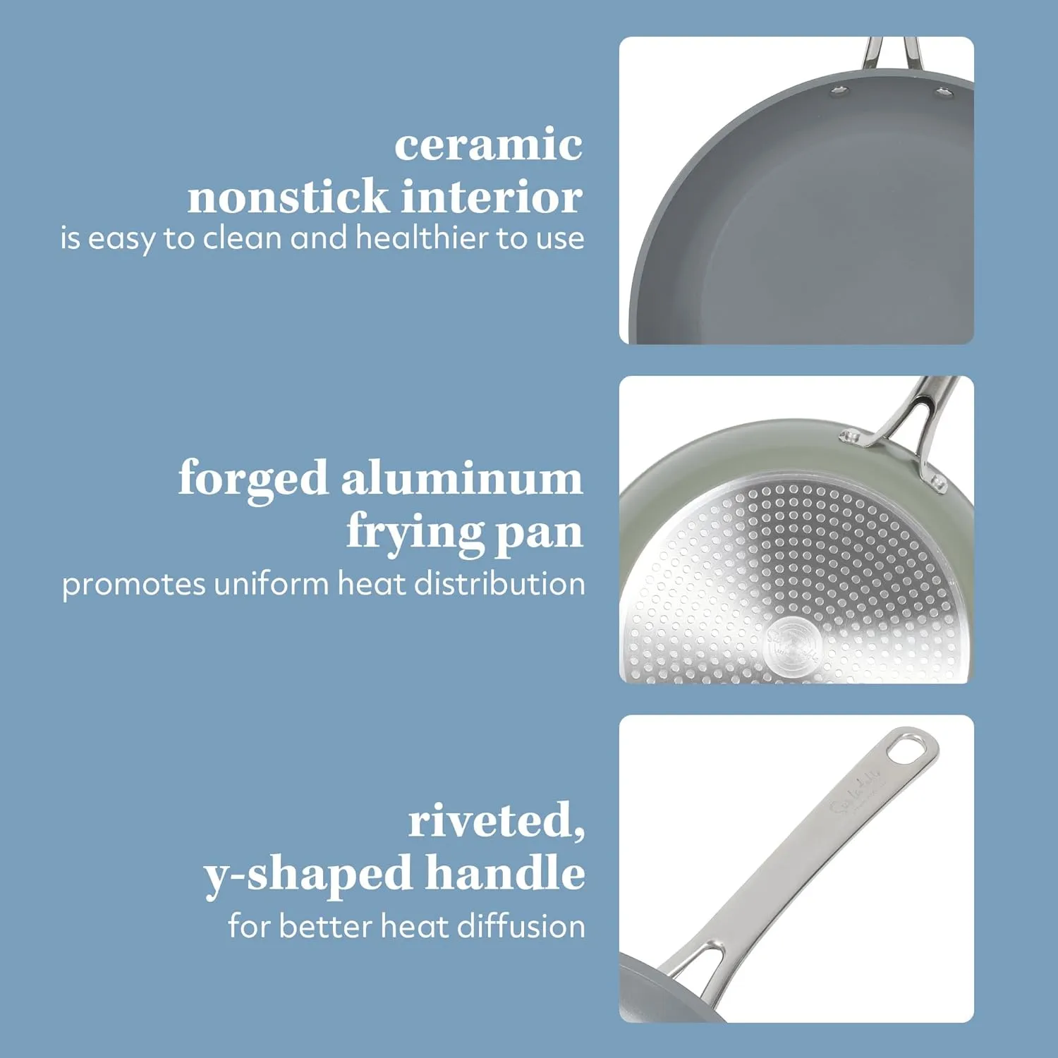 Sur La Table Kitchen Essentials Large 12 Inch Fry Pan PFA Free Titanium Ceramic Nonstick Interior Forged Aluminum Cookware Frying Pan - Green - Induction Compatible