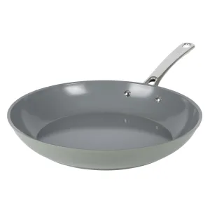 Sur La Table Kitchen Essentials Large 12 Inch Fry Pan PFA Free Titanium Ceramic Nonstick Interior Forged Aluminum Cookware Frying Pan - Green - Induction Compatible