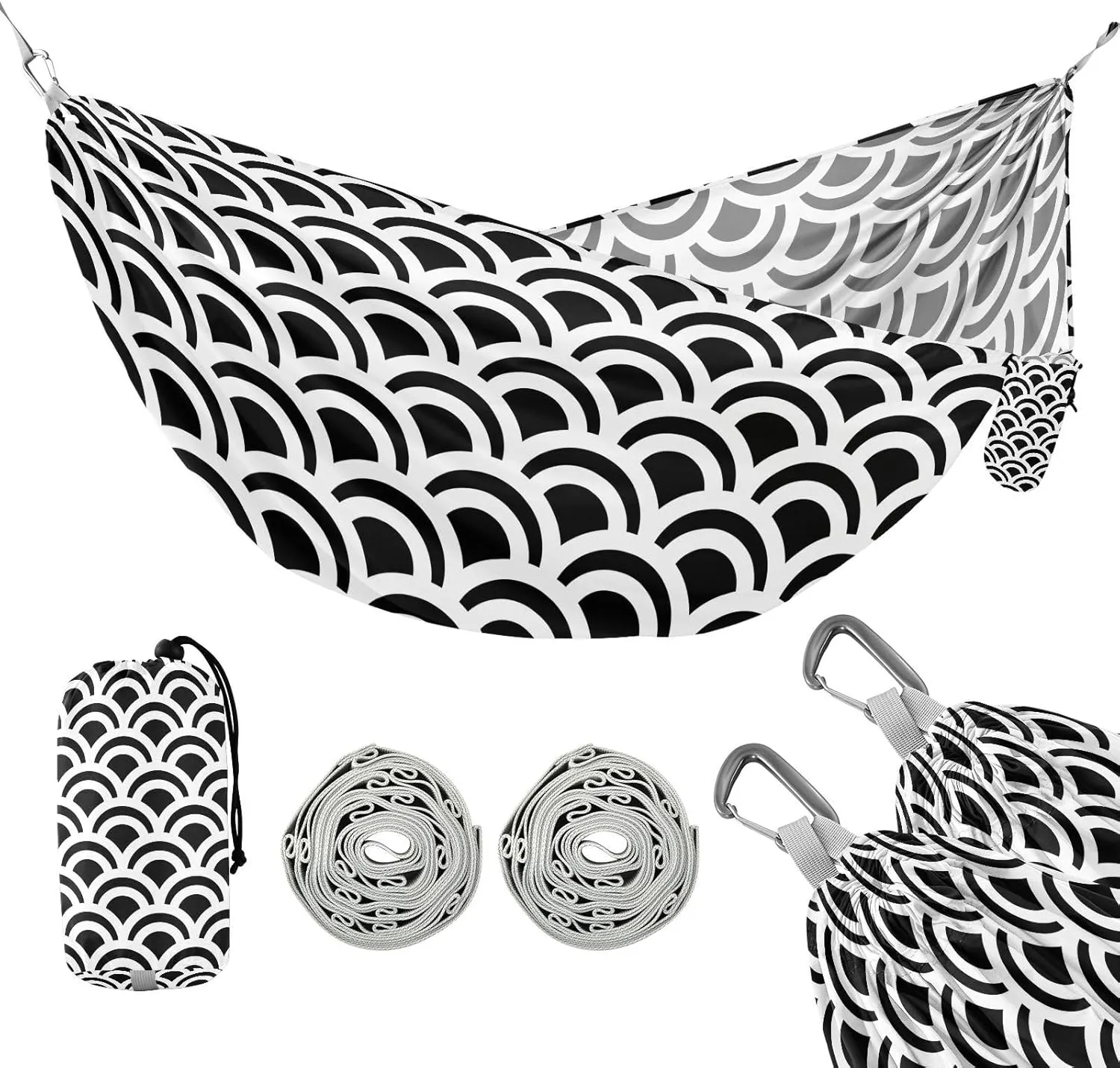 susiyo Portable Camping Hammock Black Mermaid Scales Printed Lightweight Hammock Comfortable Travel Swing with Tree Straps for Camping Hiking Backpacking Travel or Beach - Up to 330lbs
