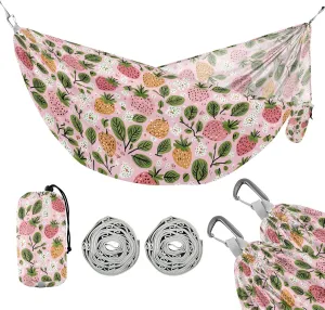 susiyo Portable Camping Hammock Cute Pink Strawberry Printed Lightweight Hammock Comfortable Travel Swing with Tree Straps for Camping Hiking Backpacking Travel or Beach - Up to 330lbs
