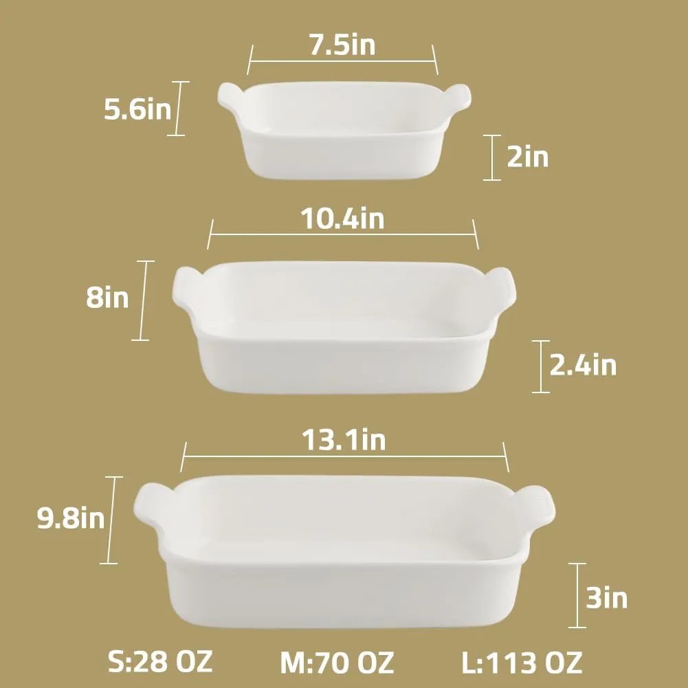 Sweejar Baking Pans Set, Ceramic 9x13 Baking Dish with Handle, Rectangular Casserole Dishes for Oven, Bakeware Sets of 3, Durable Lasagna Pan Deep for Kitchen, Banquet, Wedding Gift(Jade)