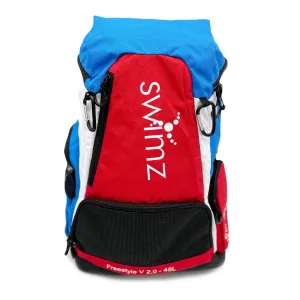 Swimz Freestyle Backpack V2.0 45L Sports / Swim Backpack - Large 45L Capacity Swim Bag (Red / Blue / White)