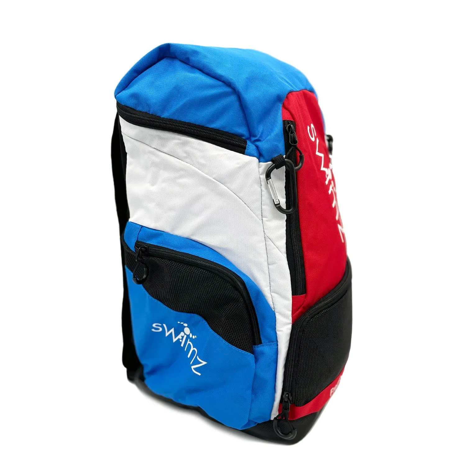 Swimz Freestyle Backpack V2.0 45L Sports / Swim Backpack - Large 45L Capacity Swim Bag (Red / Blue / White)