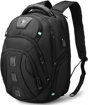 Swissdigital Design Men's Travel Laptop Backpack, Large Capacity TSA Friendly USB Charging RFID Protection Backpack for College and Business, Fits 17" Laptops Black | PIXEL PRO
