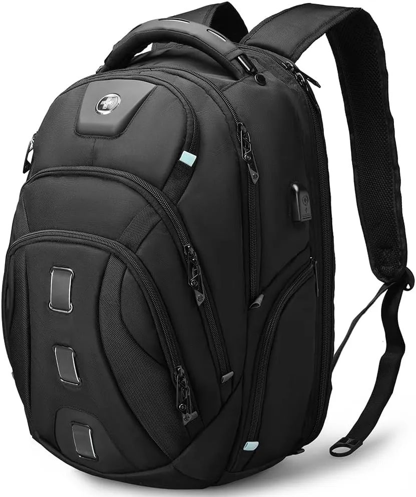 Swissdigital Design Men's Travel Laptop Backpack, Large Capacity TSA Friendly USB Charging RFID Protection Backpack for College and Business, Fits 17" Laptops Black | PIXEL PRO