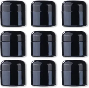 Sxminer 10 Pack 20ml Black Empty Glass Jars Pot Round Cream Jar Bottles Cosmetic Container Refillable 20g Sample Jar with Dome Lid Travel Storage Container for Makeup Cream Lotion Lip Balm Eyeshadow