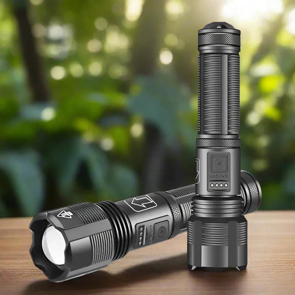 Tactical Hunting Flashlight - 1600 Lumen LED, Zoomable, Waterproof, USB Rechargeable, Durable Design