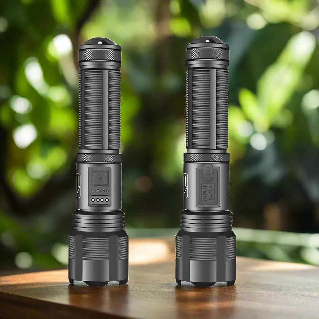 Tactical Hunting Flashlight - 1600 Lumen LED, Zoomable, Waterproof, USB Rechargeable, Durable Design