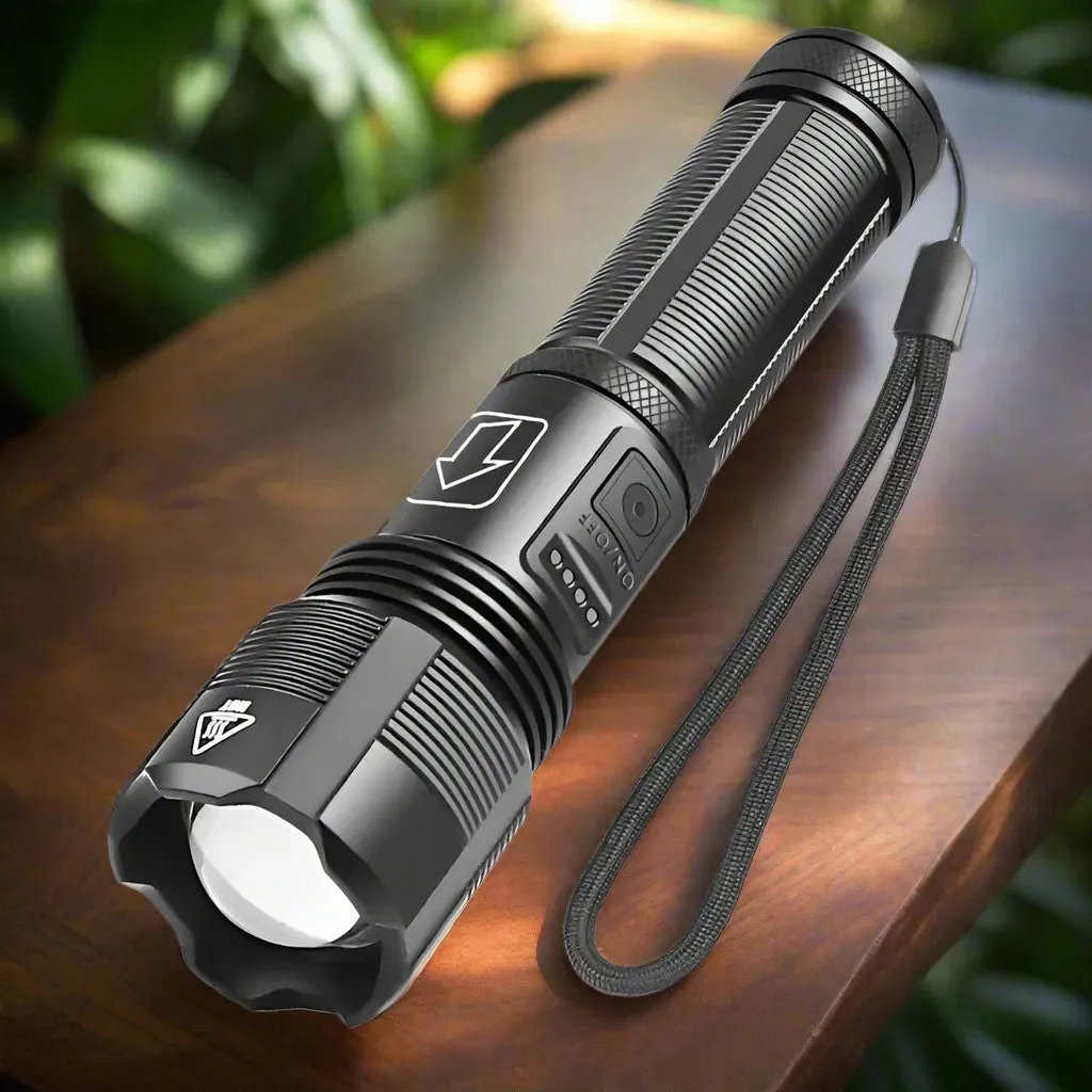 Tactical Hunting Flashlight - 1600 Lumen LED, Zoomable, Waterproof, USB Rechargeable, Durable Design