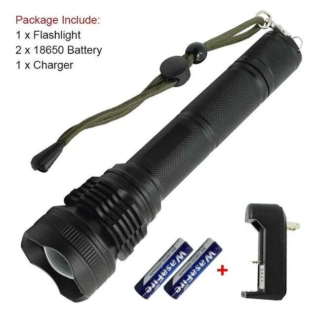 Tactical Super Bright XHP50 Led Flashlight Zoom Torch Powerful 2500lm 5 Modes Highlight Flash Light Lamp  18650 Battery  Charger