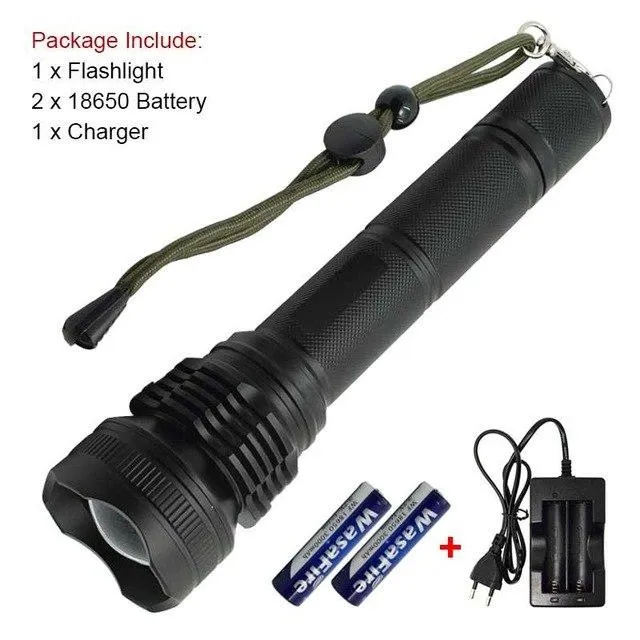 Tactical Super Bright XHP50 Led Flashlight Zoom Torch Powerful 2500lm 5 Modes Highlight Flash Light Lamp  18650 Battery  Charger