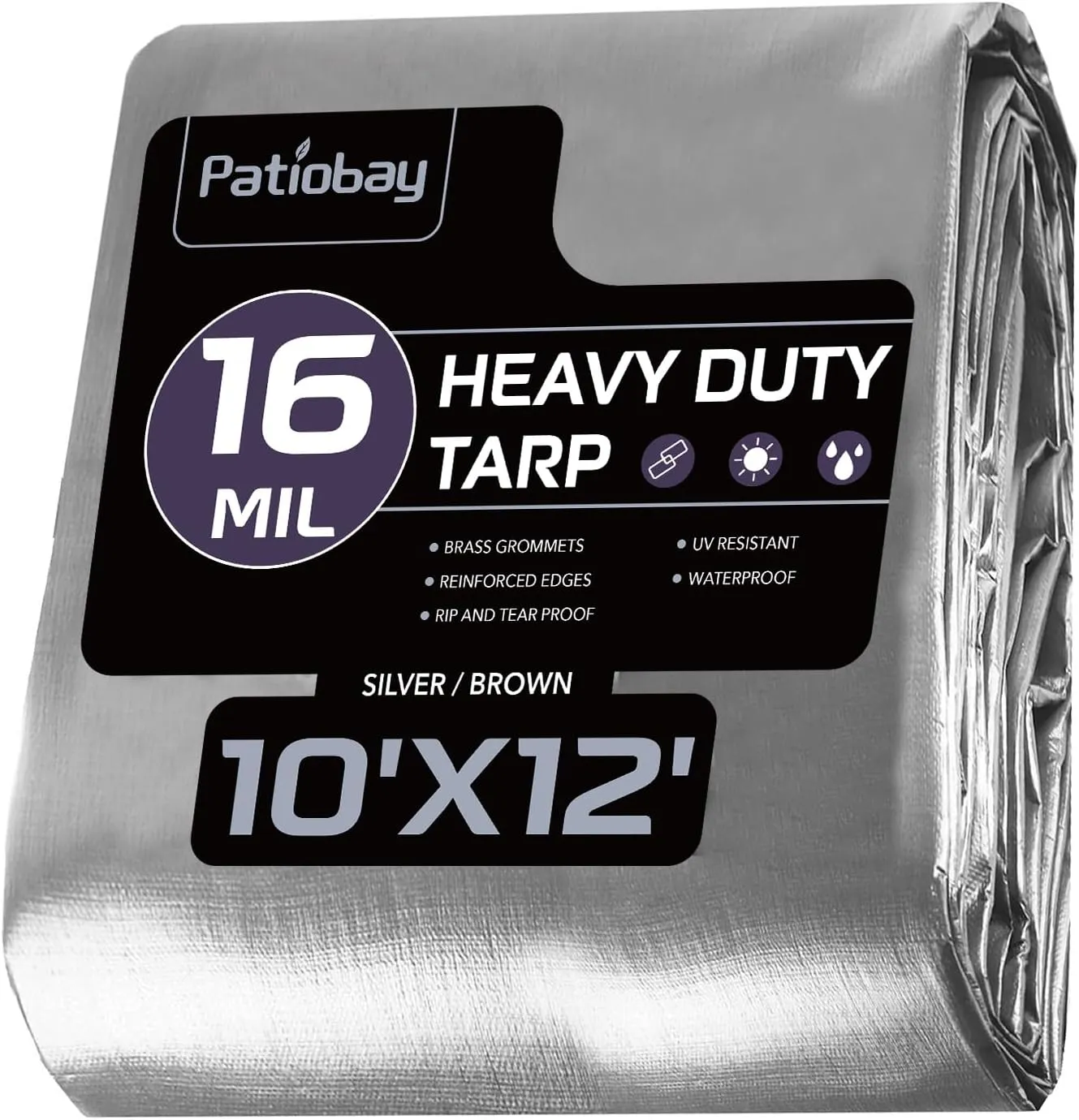 Tarp 10x12FT, 16 Mil Large Tarp, Tarps Heavy Duty Waterproof with Grommets Every 23.6", 420D Thick Plastic Tarp, UV Resistant Tear&Fade Resistant, Reinforced Edges for Outdoor Pool Camp Tent
