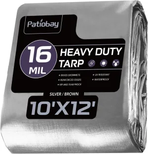 Tarp 10x12FT, 16 Mil Large Tarp, Tarps Heavy Duty Waterproof with Grommets Every 23.6", 420D Thick Plastic Tarp, UV Resistant Tear&Fade Resistant, Reinforced Edges for Outdoor Pool Camp Tent