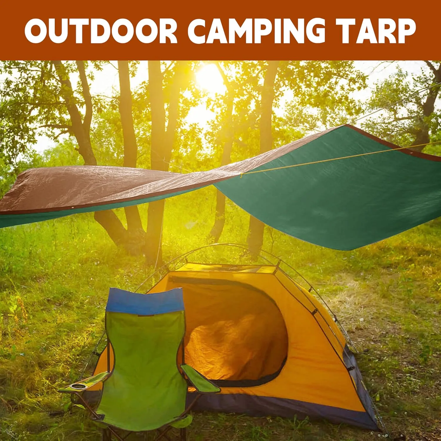 Tarp 15x30 ft 100% Waterproof 7mil Durable Grommets and Reinforced Edges,Uv Resistant,Green/Brown Tarp,Emergency Rain Shelter,Outdoor Cover and Camping Use -by MVPNET