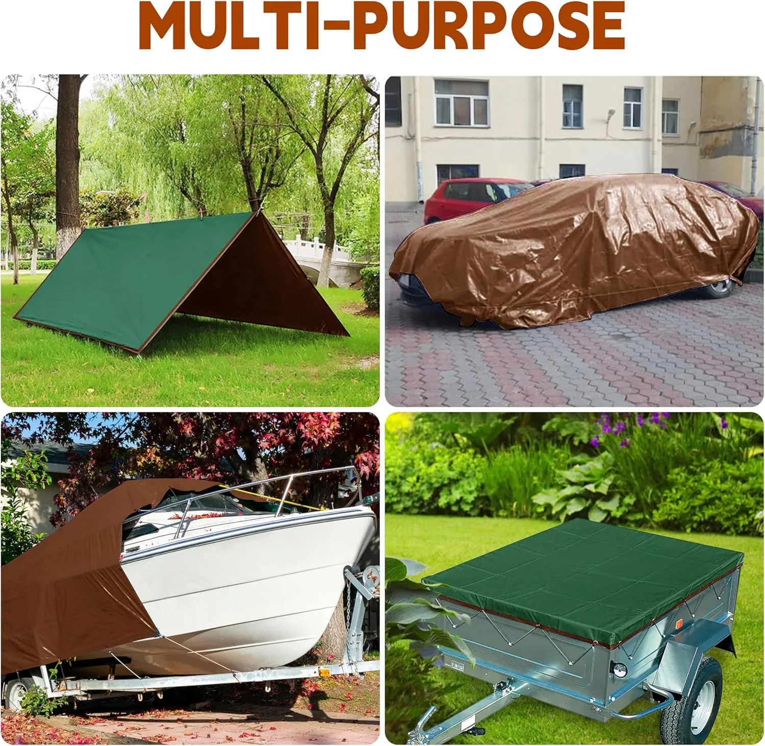 Tarp 15x30 ft 100% Waterproof 7mil Durable Grommets and Reinforced Edges,Uv Resistant,Green/Brown Tarp,Emergency Rain Shelter,Outdoor Cover and Camping Use -by MVPNET