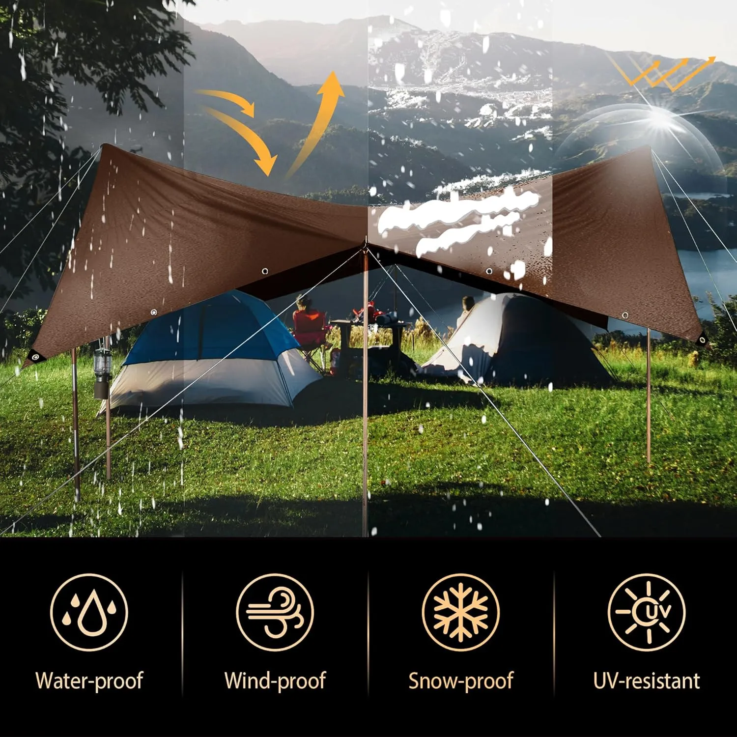 Tarp 6x8 ft Super Heavy Duty 16mil 100% Waterproof,Uv Resistant,High Durability Multipurpose Brown Tarp Suitable for Courtyards, Cars, Camping, Gardens, Pet Nests -by MVPNET